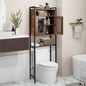 Costway Mobile sopra water con telaio metallico ripiano regolabile a 3 posizioni, Scaffale sopra la toilette Marrone