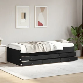 Divano letto con cassetti nero 100x200 cm in legno multistrato