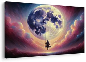 Quadro su tela – Ragazza sull’altalena sotto la luna