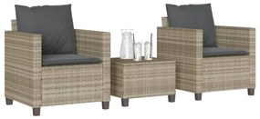 Set da bistrò 3 pz con cuscini grigio chiaro in polyrattan