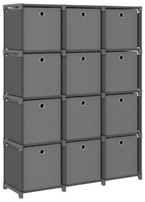 Mensola con 12 scatole a cubo grigia 103x30x141 cm in tessuto