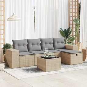 Set divano da giardino 6 pz con cuscini beige in polyrattan