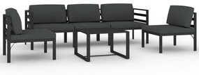 Set divani da giardino 6 pz con cuscini in alluminio antracite