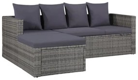 Set Divani da Giardino 4 pz con Cuscini in Polyrattan Grigio