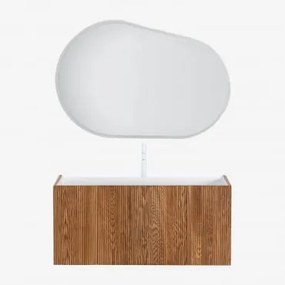 Set Di Mobili Da Bagno In Legno Con Lavabo Integrato Fiore Legno Scuro & Ovalado Led Y Antivaho (120x80 Cm) Meunier & Bianco ↑30 Cm Con - Sklum