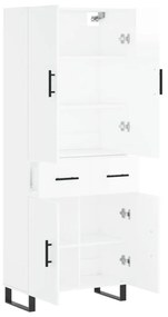 Credenza bianco lucido 69,5x34x180 cm in legno multistrato