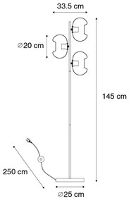 Lampada da terra Art Déco nera con vetro fumé 3 luci - Ayesha