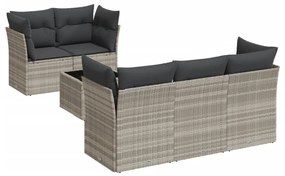 Set divano da giardino 6pz con cuscini grigio chiaro polyrattan