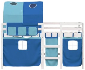 Letto a soppalco con tunnel bambini blu 90x190cm massello pino