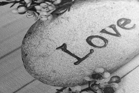 Quadro su tela – Con scritta su pietra Love in bianco e nero
