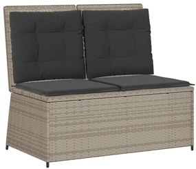 Panca reclinabile giardino con cuscini grigio chiaro polyrattan