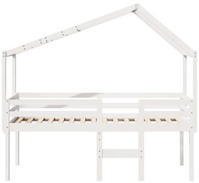 Letto a soppalco con tetto bianco 80x200 cm in legno di pino