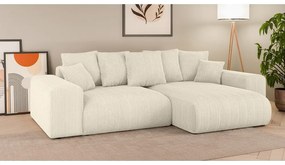 Divano angolare color crema allungabile/con contenitore (con composizione variabile) con rivestimento in velluto a coste Luma – Ropez