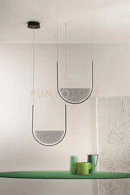 Sospensione lotus 2 nero con vetro fume' l.40+36cm led 3000k 3256lm...