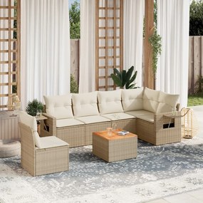 Set divani da giardino 7 pz con cuscini beige in polyrattan