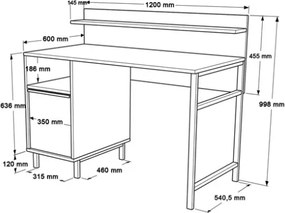 Scrivania Moderna 120 Cm Con Piedini In Ferro e Vano Contenitore Bianca Ocean