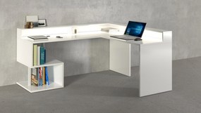 Scrivania a "S" angolare con piano rialzato Dimensioni: 160/180X60X92,5, Bianco Lucido