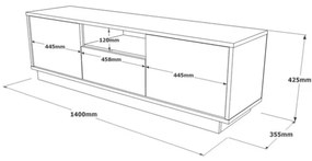 Mobile Porta Tv Da Terra 140x35x42 Bianco E Rovere Ante A Ribalta Luvio