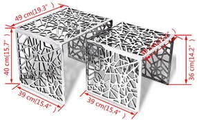 Set 2 Tavolini Quadrati Alluminio Argento
