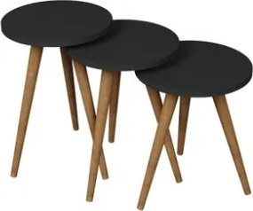 Set 3 Tavolini Decorativi Da Salotto Gambe Legno Aphrodite Antracite