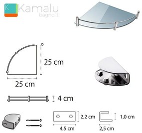 Kamalu - mensola bagno 25cm in vetro trasparente vitro-60