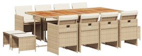 Set da pranzo da giardino 13 pz con cuscini beige in polyrattan