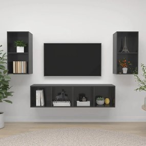 Mobile Tv A Parete 4 Pz Grigio Lucido İn Truciolato /