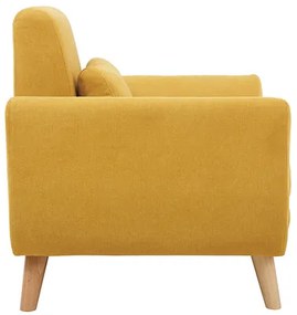 Poltrona design tessuto giallo senape e frassino EKTOR