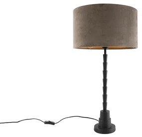 Lampada da tavolo nero 35 cm paralume velluto taupe - PISOS