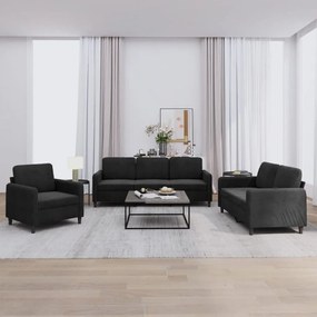 Set Di Divani 3 Pz Nero İn Velluto /