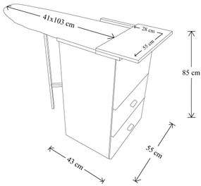 Mobile stiro asse scomparsa legno Rovere Sbiancato - 1 anta 2 cassetti