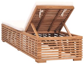 Lettino Prendisole con Cuscino in Massello di Teak Crema