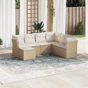 Set divani da giardino 7 pz con cuscini beige in polyrattan