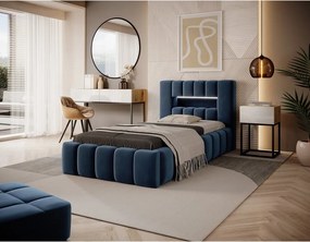 Letto singolo imbottito blu scuro con contenitore con rete inclusa 90x200 cm Lamica – ELTAP