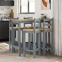 Set da Bar 5 pz Grigio in Legno Massello di Pino 3217073