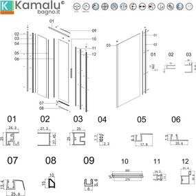 Kamalu - Cabina doccia 3 lati 90x130x90 scorrevole telaio cromato minimale | KLA-4000C
