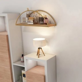 Mensola A Parete Stile Industrial Oro E Legno 41x17x16 Cm Rafi