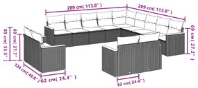 Set divano da giardino 13 pz con cuscini beige in polyrattan