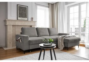 Divano letto in velluto a coste grigio (angolo destro) Lofty Lilly - Miuform