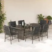 Set da Pranzo da Giardino 7 pz con Cuscini in Polyrattan Grigiocod mxl 111303