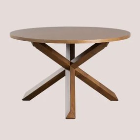 Tavolo da pranzo rotondo in MDF e legno (Ø120 cm) Mieren Legno Scuro - Sklum