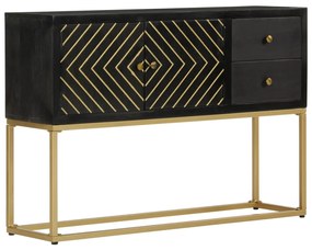 Credenza Nera E Oro 110x30x75 Cm İn Legno Massello Di Mango /