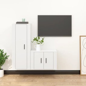 Set di mobili porta tv 2 pz bianco in legno multistrato