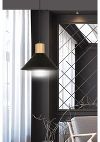 Sospensione Nordica 1 Luce Chandra In Acciaio Nero E Legno