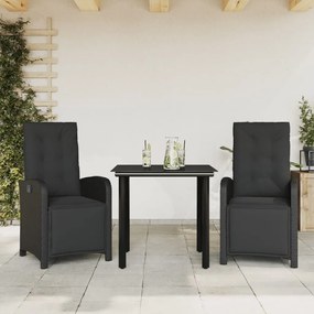 Set da Bistrò 3 pz con Cuscini Nero in Polyrattan