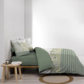 Set copripiumino e federa bianco/verde in cotone per letto matrimoniale ed esteso 240x220 cm Poetine – douceur d'intérieur