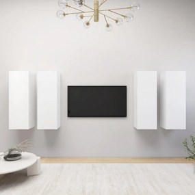 Mobili Porta Tv 4 Pz Bianchi 30,5x30x90 Cm İn Legno Multistrato /