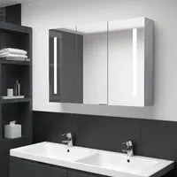 Armadietto Bagno con Specchio e LED Grigio Cemento 89x14x62 cm cod mxl 75928