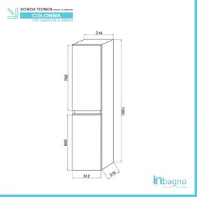 Pensile bagno sospeso bianco venato H 136 cm ante reversibili soft-close Easy