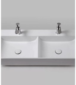 Lavabo D'Appoggio/Sospeso Con Foro Doppia Vasca 100x45 Cm Azzurra Ceramica "Leuca" Bianco Lucido